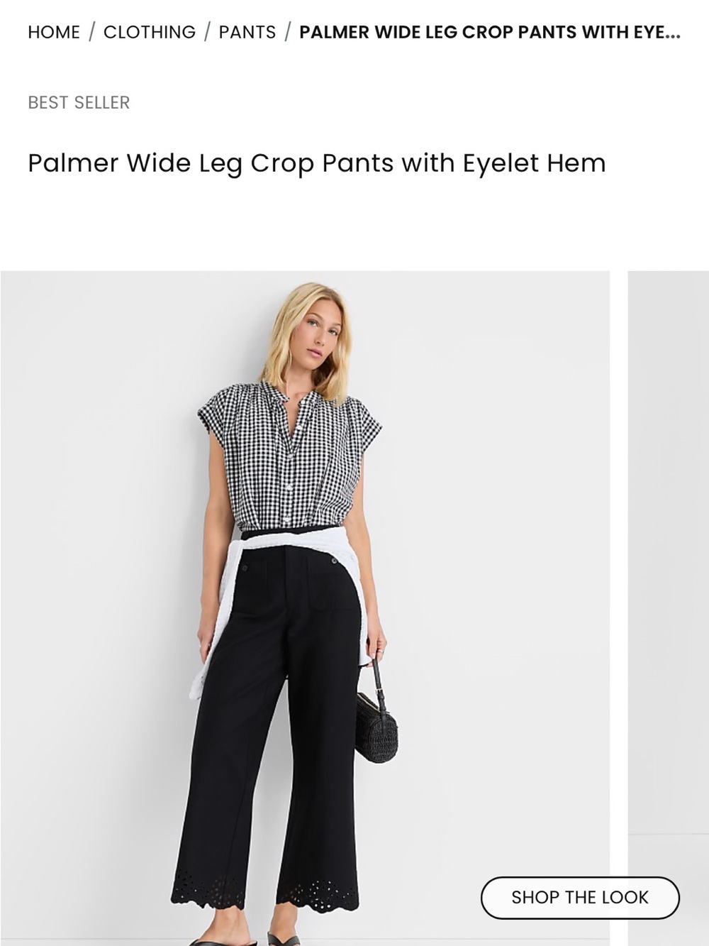 LOFT Black Wide-Leg Crop Pants with Eyelet Hem